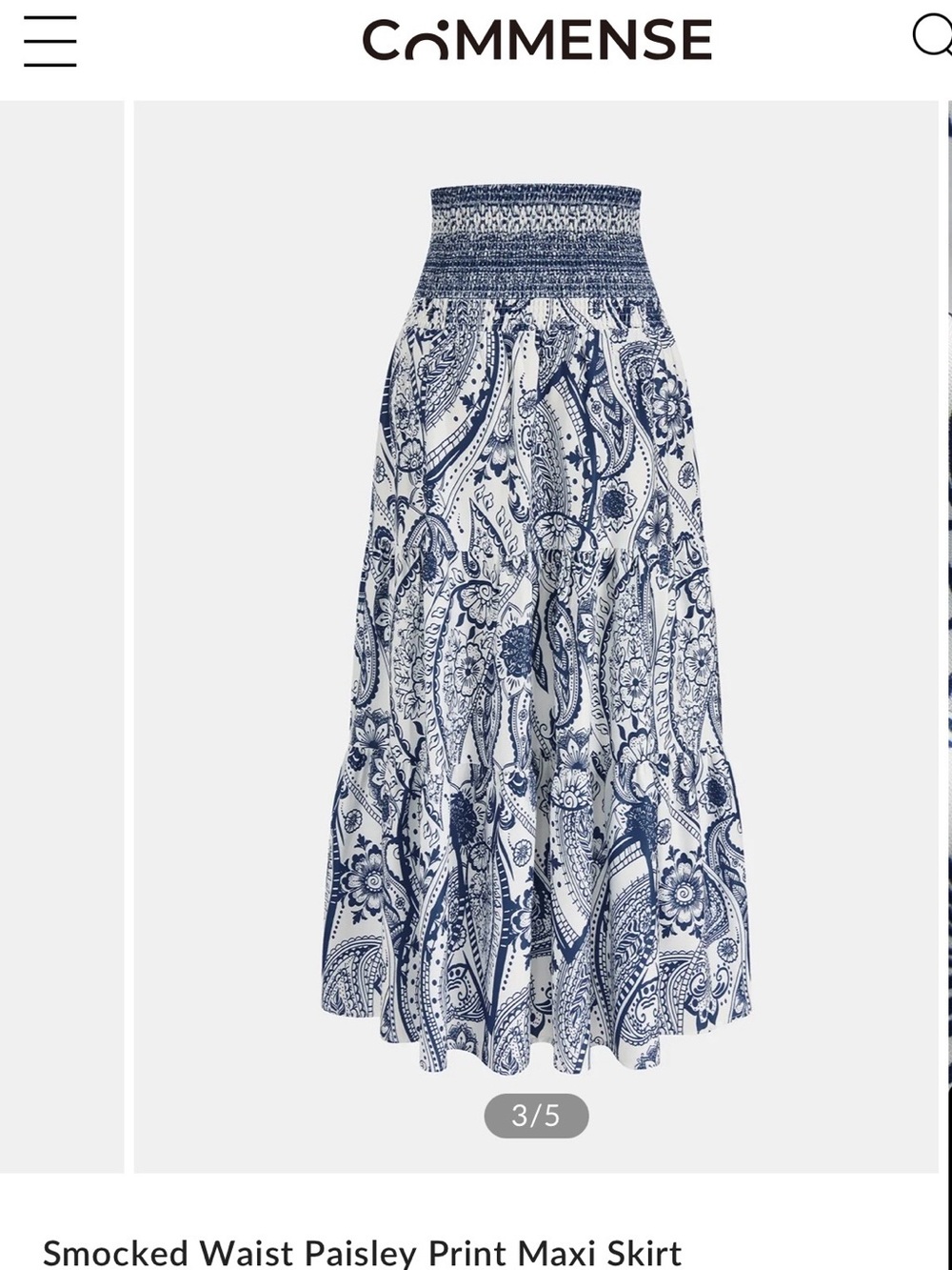 Commense Blue & White Paisley Smocked-Waist Maxi Skirt